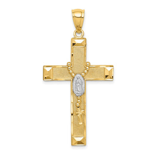 14k Yellow Gold w/Rhodium-Plating Cross w/Rosary Pendant C4771