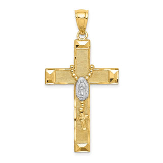 14k Yellow Gold w/Rhodium-Plating Cross w/Rosary Pendant C4771