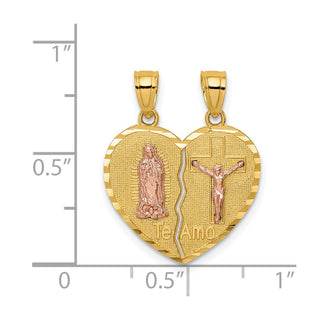 14K Two-tone Gold Reversible Lady of Guadalupe&Crucifix Breakapart Pendant