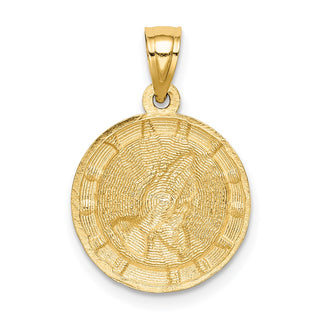 14k Yellow Gold Praying Hands Pendant - Polished, Rhodium-Plated