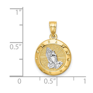 14k Yellow Gold Praying Hands Pendant - Polished, Rhodium-Plated