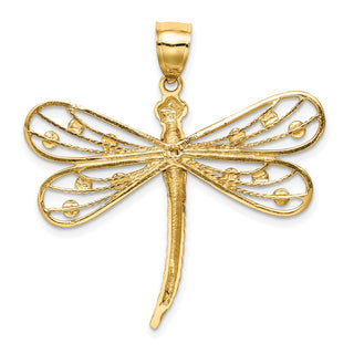 14k Yellow Gold Diamond-Cut White Rhodium Dragonfly Pendant