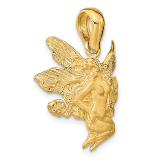 14k Yellow Gold Satin and Polished Fairy Pendant