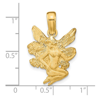 14k Yellow Gold Satin and Polished Fairy Pendant