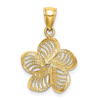 14k Yellow Gold Beaded and Polished Plumeria Flower Pendant