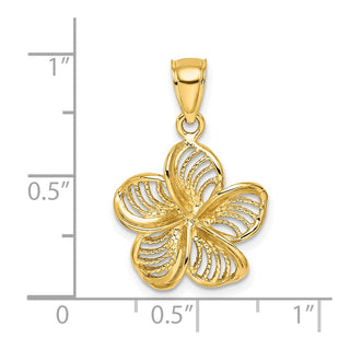 14k Yellow Gold Beaded and Polished Plumeria Flower Pendant