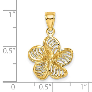 14k Yellow Gold Beaded and Polished Plumeria Flower Pendant