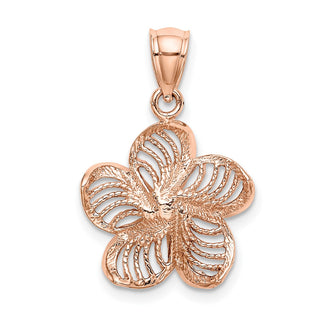 14k Rose Gold Beaded and Polished Plumeria Flower Pendant C4823R