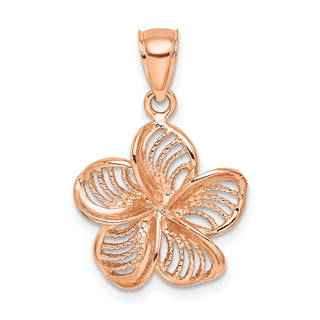 14k Rose Gold Beaded and Polished Plumeria Flower Pendant C4823R