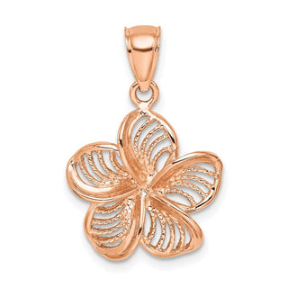 14k Rose Gold Beaded and Polished Plumeria Flower Pendant C4823R
