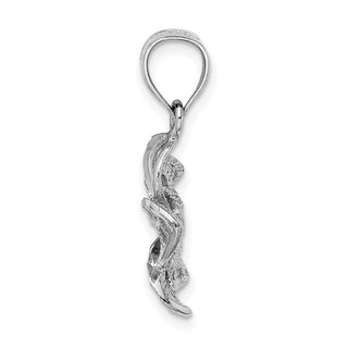 14k White Gold Beaded and Polished Plumeria Flower Pendant