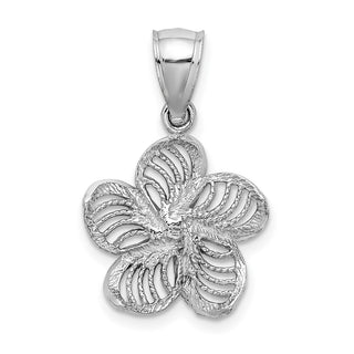 14k White Gold Beaded and Polished Plumeria Flower Pendant
