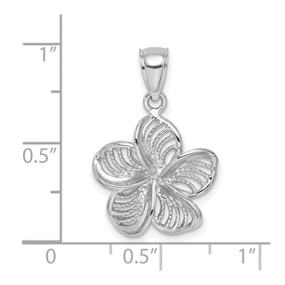 14k White Gold Beaded and Polished Plumeria Flower Pendant