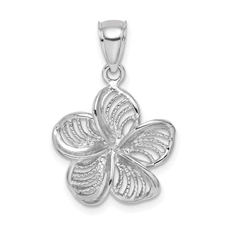 14k White Gold Beaded and Polished Plumeria Flower Pendant