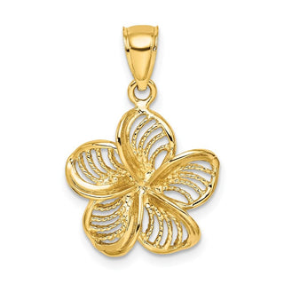 14k Yellow Gold Beaded and Polished Plumeria Flower Pendant
