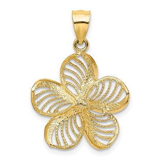 14k Yellow Gold Polished and Beaded Plumeria Flower Pendant C4824