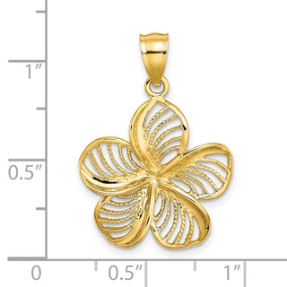 14k Yellow Gold Polished and Beaded Plumeria Flower Pendant C4824