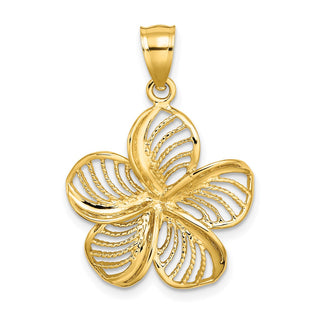 14k Yellow Gold Polished and Beaded Plumeria Flower Pendant C4824