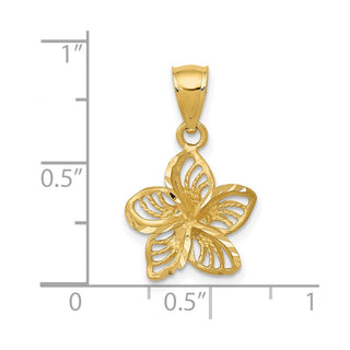14k Yellow Gold Polished and Beaded Plumeria Flower Pendant C4825