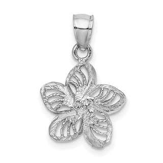 14k White Gold Polished and Beaded Plumeria Flower Pendant C4825W