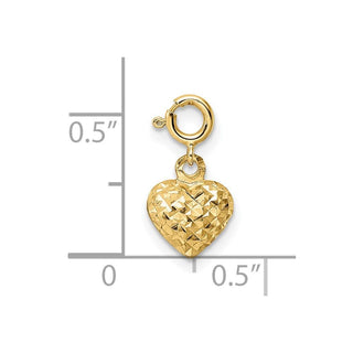 14k Yellow Gold Diamond-cut Heart w/ Spring Ring Clasp Charm