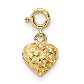 14k Yellow Gold Diamond-cut Heart w/ Spring Ring Clasp Charm