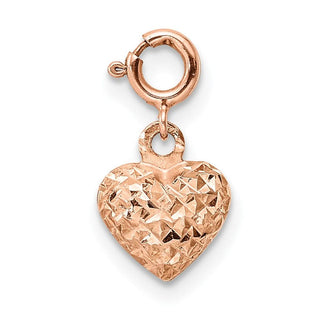 14K Rose Gold Diamond-cut Heart W/Spring Ring Charm