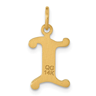 14K Yellow Gold Diamond-cut Letter I Initial Charm
