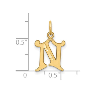 14K Yellow Gold Diamond-cut Letter N Initial Charm