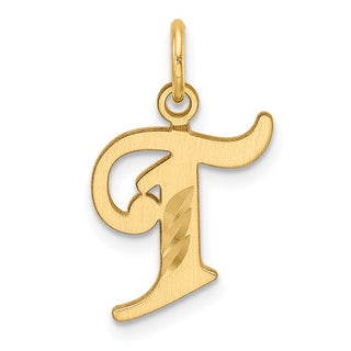 14K Yellow Gold Diamond-cut Letter T Initial Charm