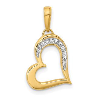 14K Yellow Gold and White Rhodium-plating Diamond-cut Heart Pendant C4839
