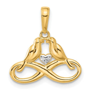 14K Yellow Gold and White Rhodium-plating Diamond-cut Infinity Love Birds Pendant