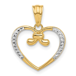 14K Yellow Gold and White Rhodium-plating Diamond-cut Heart Pendant C4854