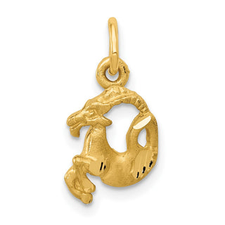 14k Yellow Gold Satin Diamond-cut Capricorn Zodiac Charm C485