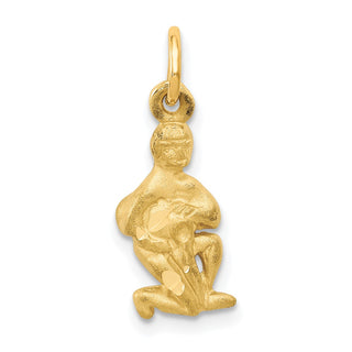 14k Yellow Gold Satin Diamond-cut Aquarius Zodiac Charm