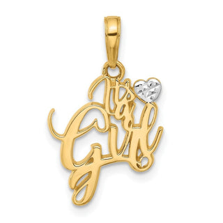 14K Yellow Gold and White Rhodium-plating Diamond-cut Heart Its A Girl Pendant