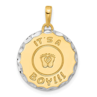 14K Yellow Gold and White Rhodium-plating Diamond-cut Its A Boy Pendant C4863