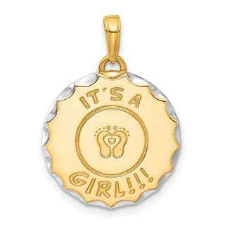 14K Yellow Gold and White Rhodium-plating Its A Girl! Disc Pendant