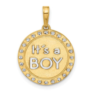 14K Yellow Gold and White Rhodium-plating Diamond-cut Its A Boy Pendant C4865