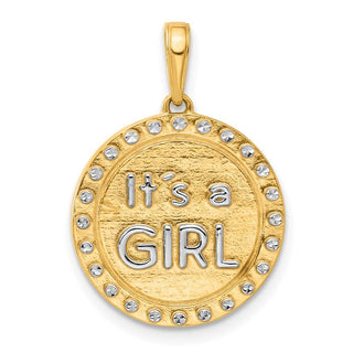 14K Yellow Gold and White Rhodium-plating Diamond-cut Its A Girl Pendant