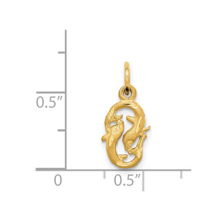 14k Yellow Gold Satin Diamond-cut Pisces Zodiac Charm C487
