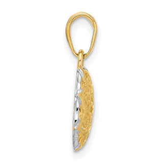 14K Yellow Gold and White Rhodium-plating Floral Design Circle Pendant