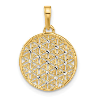 14K Yellow Gold and Rhodium-plating Polished and Diamond-cut Flower Circle Pendant