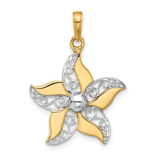 14K Yellow Gold and White Rhodium-plating Filigree Flower Pendant