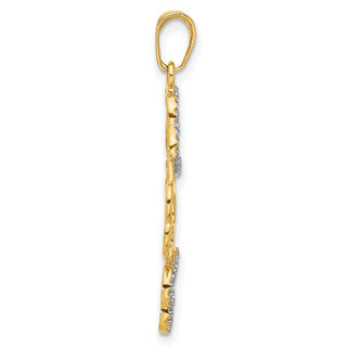 14K Yellow Gold and White Rhodium-plating Polished and Diamond-cut Flowers Pendant