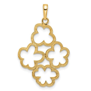 14K Yellow Gold and White Rhodium-plating Polished and Diamond-cut Flowers Pendant