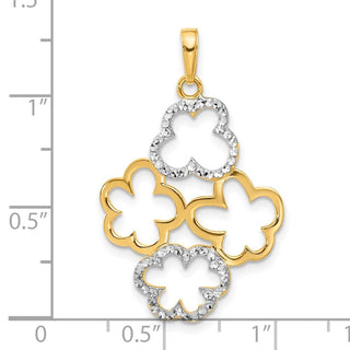 14K Yellow Gold and White Rhodium-plating Polished and Diamond-cut Flowers Pendant