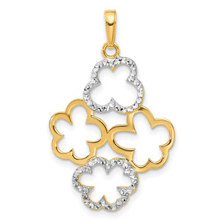14K Yellow Gold and White Rhodium-plating Polished and Diamond-cut Flowers Pendant