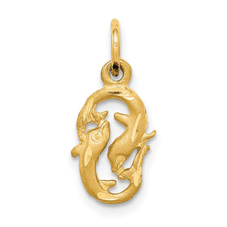 14k Yellow Gold Satin Diamond-cut Pisces Zodiac Charm C487