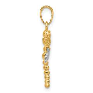 14K Yellow Gold and White Rhodium-plating Polished and Diamond-cut Dragonfly Pendant